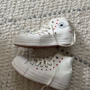 Converse White High-Top Sneakers with Red Hearts, Valentines Day